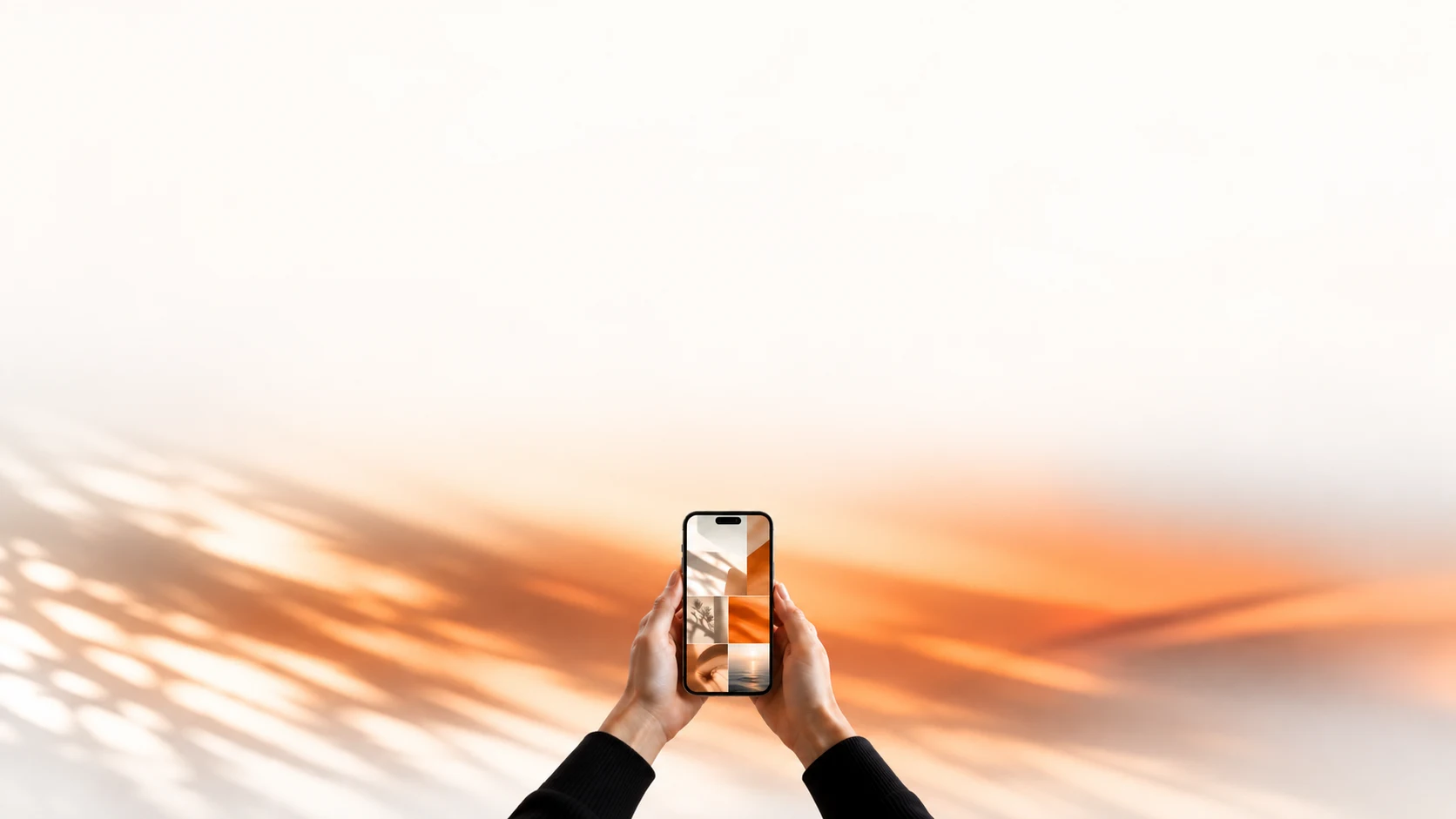 Colagem visual em tons quentes apresentada num smartphone
